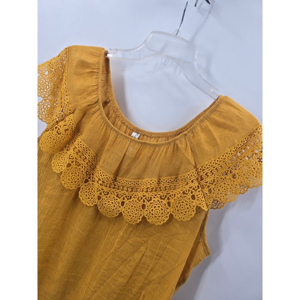 Perception Concept Blouse Womens XL Mustard Yellow Crochet Lace Ruffle Top